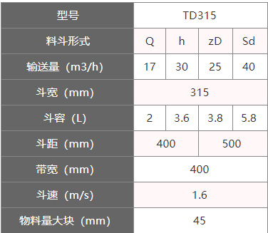 TD315型斗式提升機(jī)參數(shù)