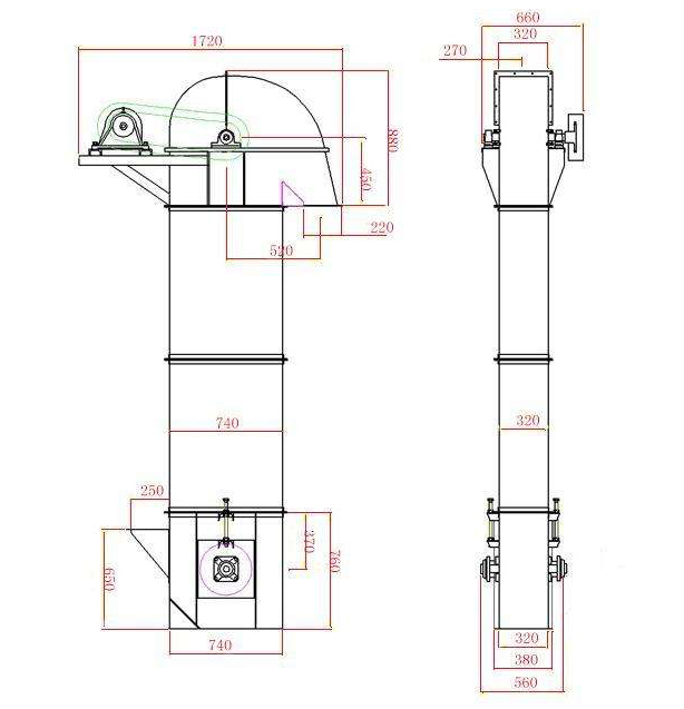 TD500型斗式提升機結構